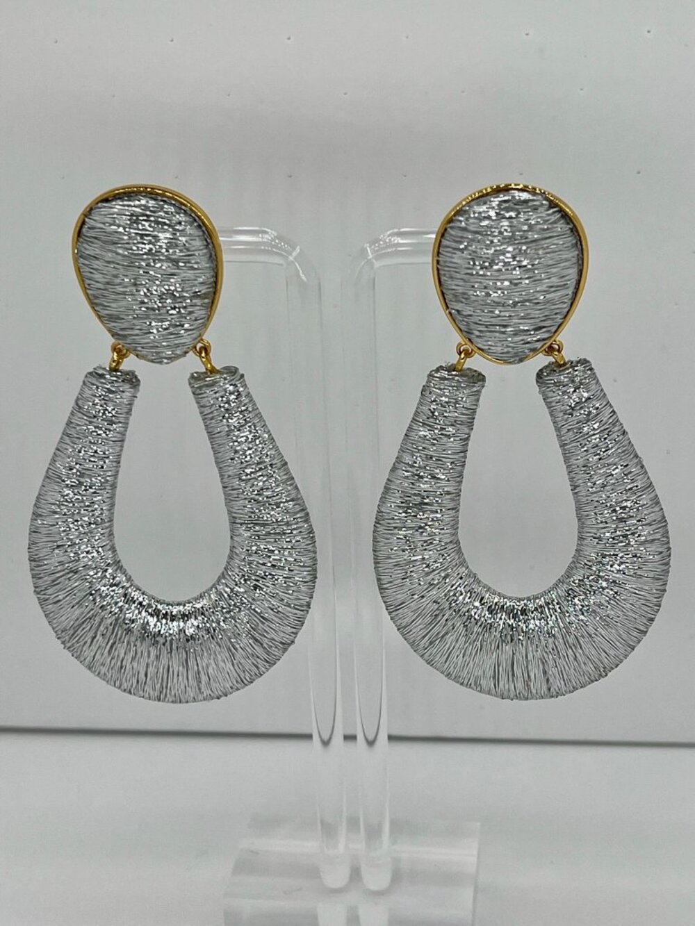 NWT Tuckernuck Silver Woven Indra Drop Earrings Statement Metallic Gold Accent